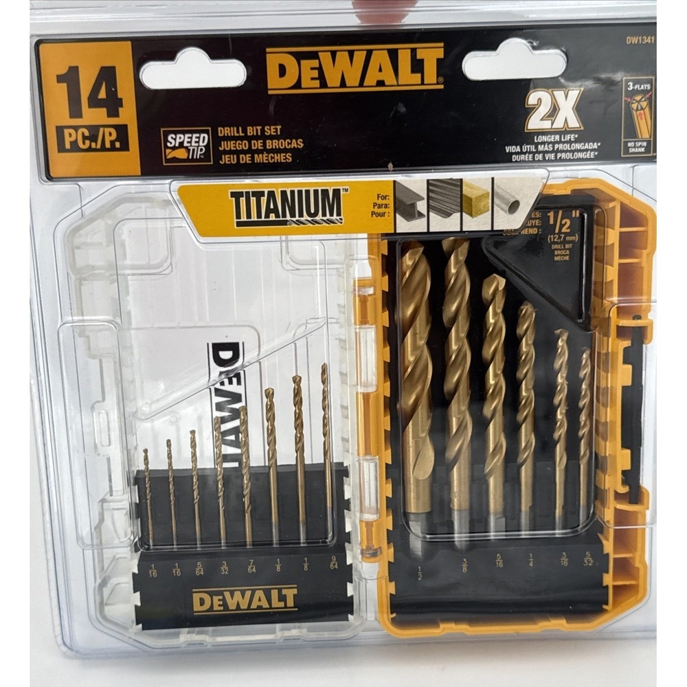 DeWalt 14 PC. Titanium Nitride Coated Drill Bit Set w/Hard Case & No Spin Shank